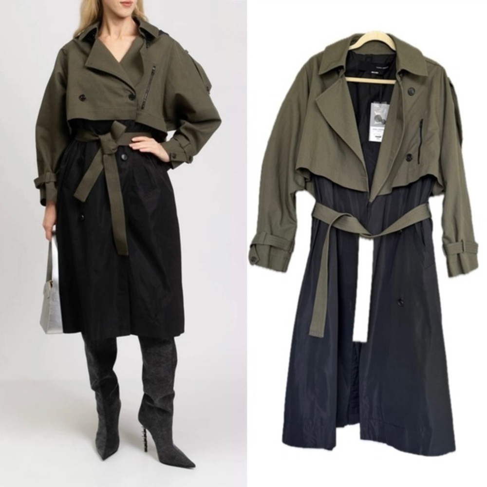 Isabel Benenato NWT Green Black Oversized Long Sleeve Trench IT 42 US M (8-10)